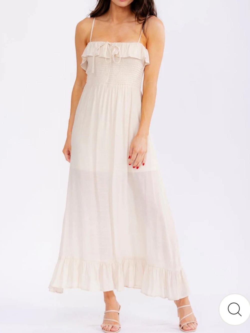 Boho Women's Hippie summer Cream Ruffle Maxi Dress with Smocked Bodice S-M-L